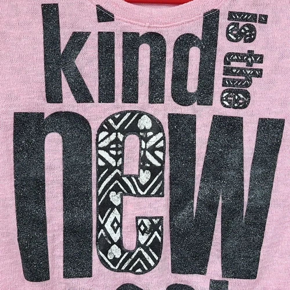 Justice Girls Pink Glitter Knot Front Shirt “Kind Is The New Cool” Slub Knit 8